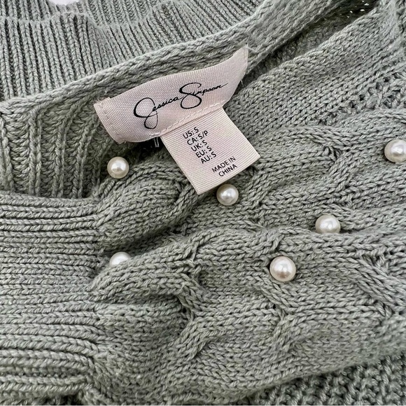 Jessica Simpson sage green button down sweater with pearls appliqué - Picture 6 of 12